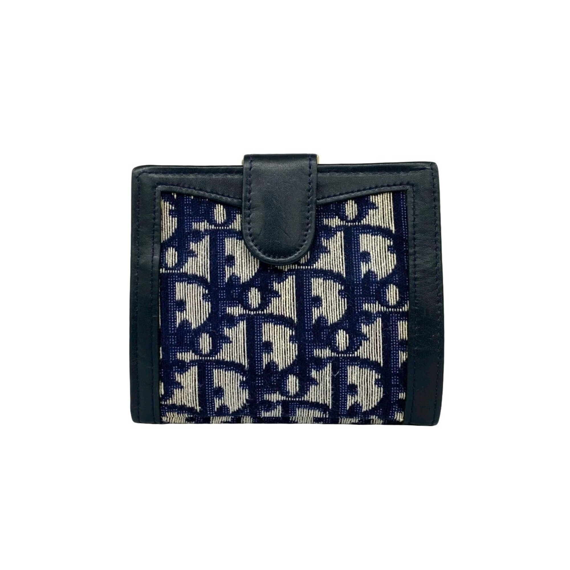 Christian Dior Dior Trotter Canvas Leather Genuine Clasp Bi-Fold Wallet Compa...